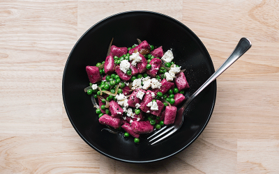 Beetroot Gnocchi with Peas & Feta